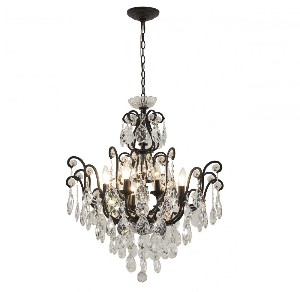 8-Light Matte Black Chandelier With Clear Crystals